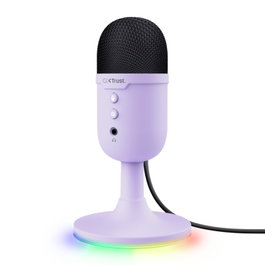 Trust Gaming Micrófono Gaming GXT 234 Yunix USB Lila para Streaming, PC, PS, Mac - Cardioide, RGB, Mute